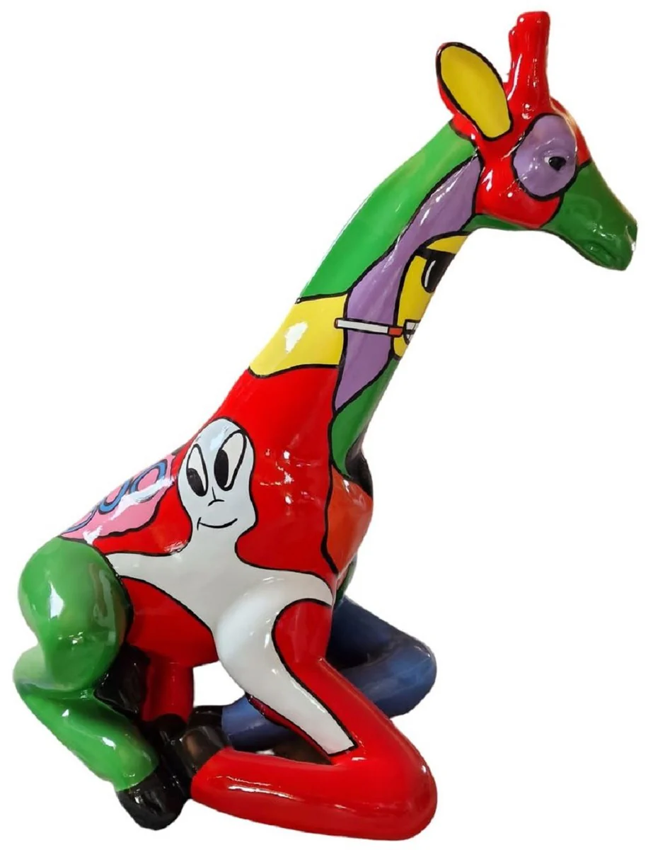 Casa Padrino escultura decorativa de lujo jirafa colorida A. 80 cm - Figura animal XXL - Escultura decorativa XXL - Figura decorativa grande - Esculturas y figuras decorativas XXL