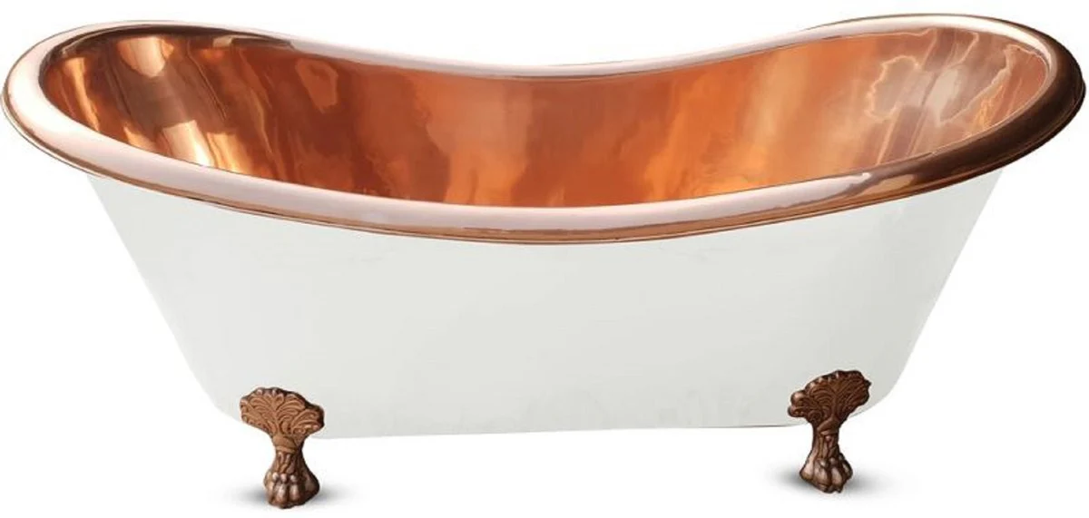 Casa Padrino bañera Art Nouveau de lujo blanco / cobre 170 x 72 x A. 71 cm - Bañera retro independiente - Muebles de baño de cobre rústicos