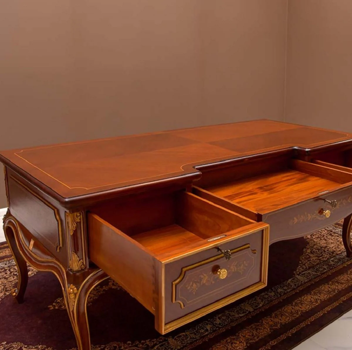 Casa Padrino Escritorio Barroco de Lujo Marr¨®n / Oro 155 cm - Muebles de Oficina Barrocos - Hecho en Italia