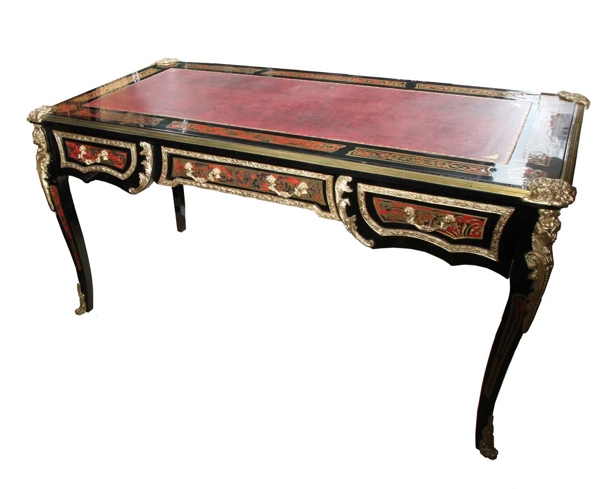 Escritorio Casa Padrino barroco Boulle Negro / Oro / Rojo - 161 cm x 83 cm x 82 cm