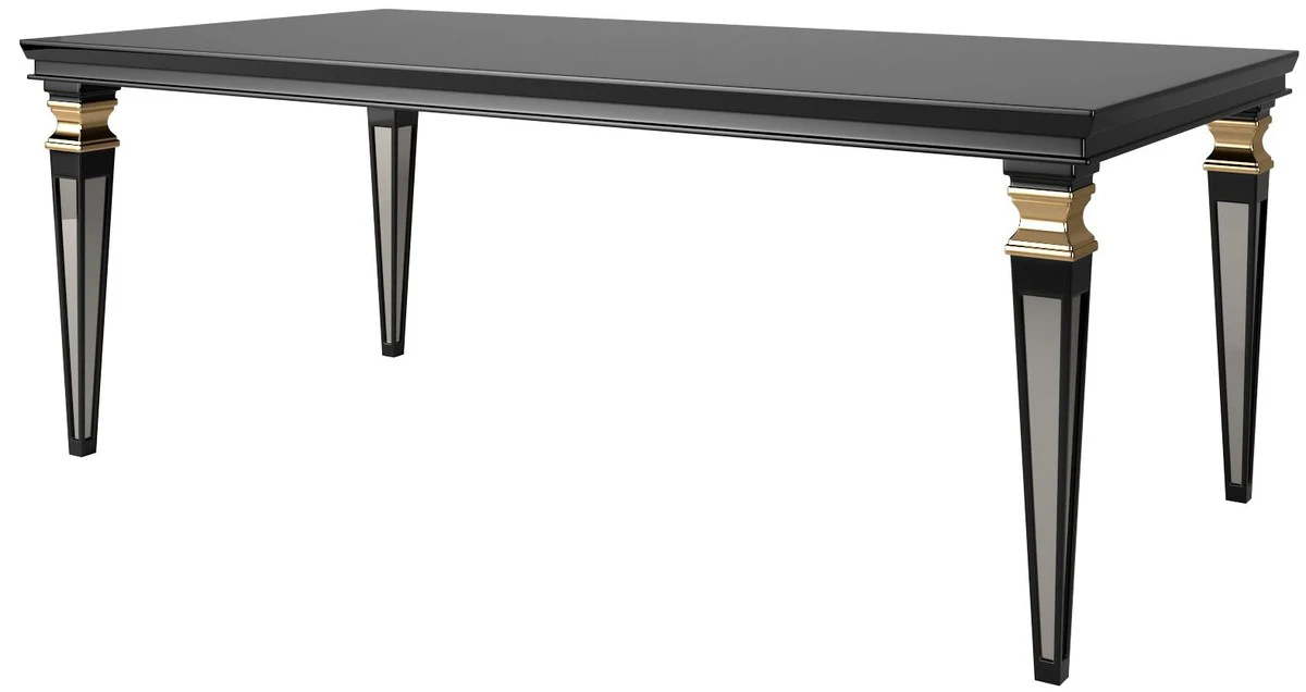 Casa Padrino Conjunto de Comedor Barroco de Lujo Oro / Negro / Plata - 1 Mesa de Comedor y 6 Sillas de Comedor - Muebles de Comedor en Estilo Barroco - Calidad de Lujo - Noble y Espl¨¦ndido