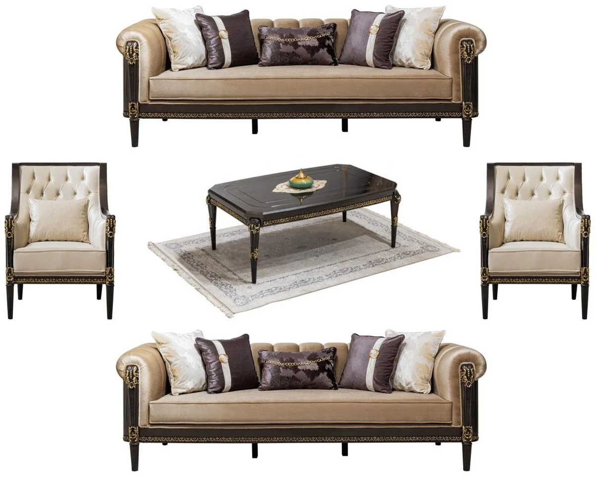 Casa Padrino conjunto de muebles de sal¨®n barrocos de lujo marr¨®n claro / crema / marr¨®n oscuro / oro