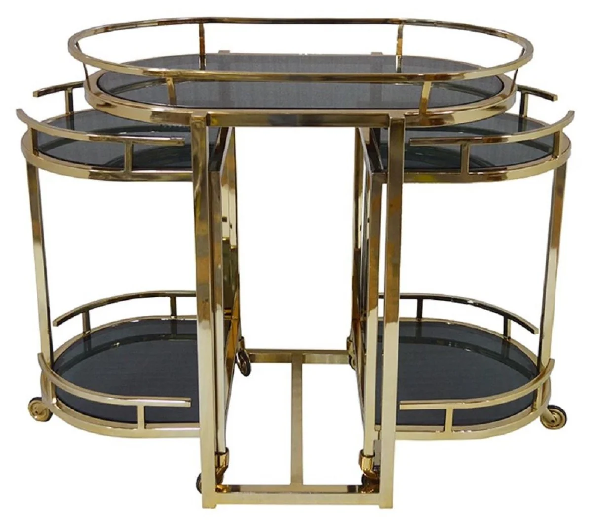 Casa Padrino carrito de servicio oro / negro 79 x 46 x A. 84 cm - Carrito ovalado de metal con placas de vidrio - Carrito de gastronom¨ªa restaurante de hotel - Accesorios hoteles y restaurantes