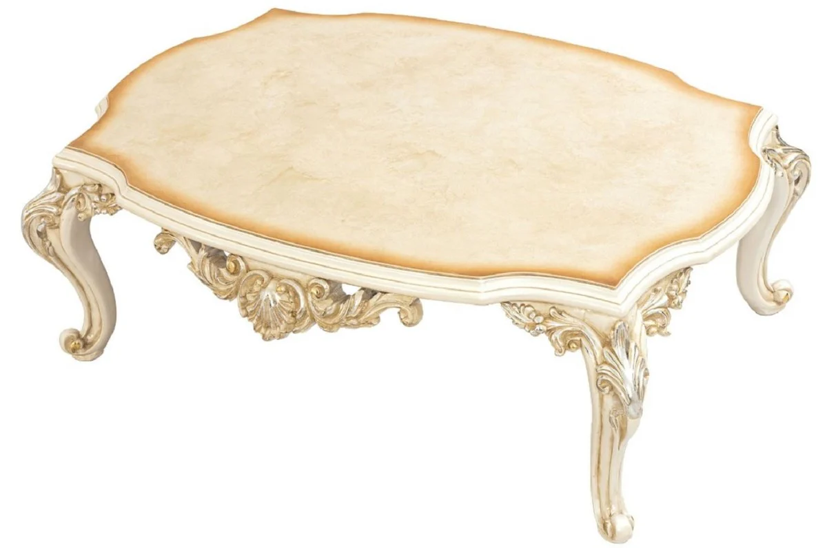 Casa Padrino mesa de centro barroco de lujo marr¨®n / blanco / oro / plata - Mesa de sal¨®n de madera maciza hecha a mano en estilo barroco - Muebles Barrocos - Noble y Magn¨ªfica