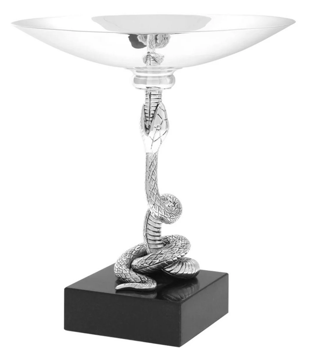 Casa Padrino taz¨®n de servir de lujo serpiente plata / negro ? 25,5 x H. 28,5 cm - Taz¨®n de Lat¨®n Chapado en Plata con Soporte y Base de Granito - Colecci¨®n de Lujo