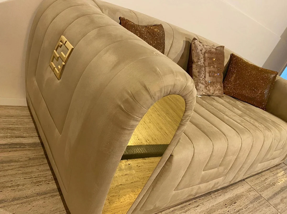 Casa Padrino sof¨¢ de gamuza de lujo con cojines decorativos taupe / oro 260 x 100 x A. 76 cm - Muebles de Hotel - Calidad de Lujo - Hecho en Italia