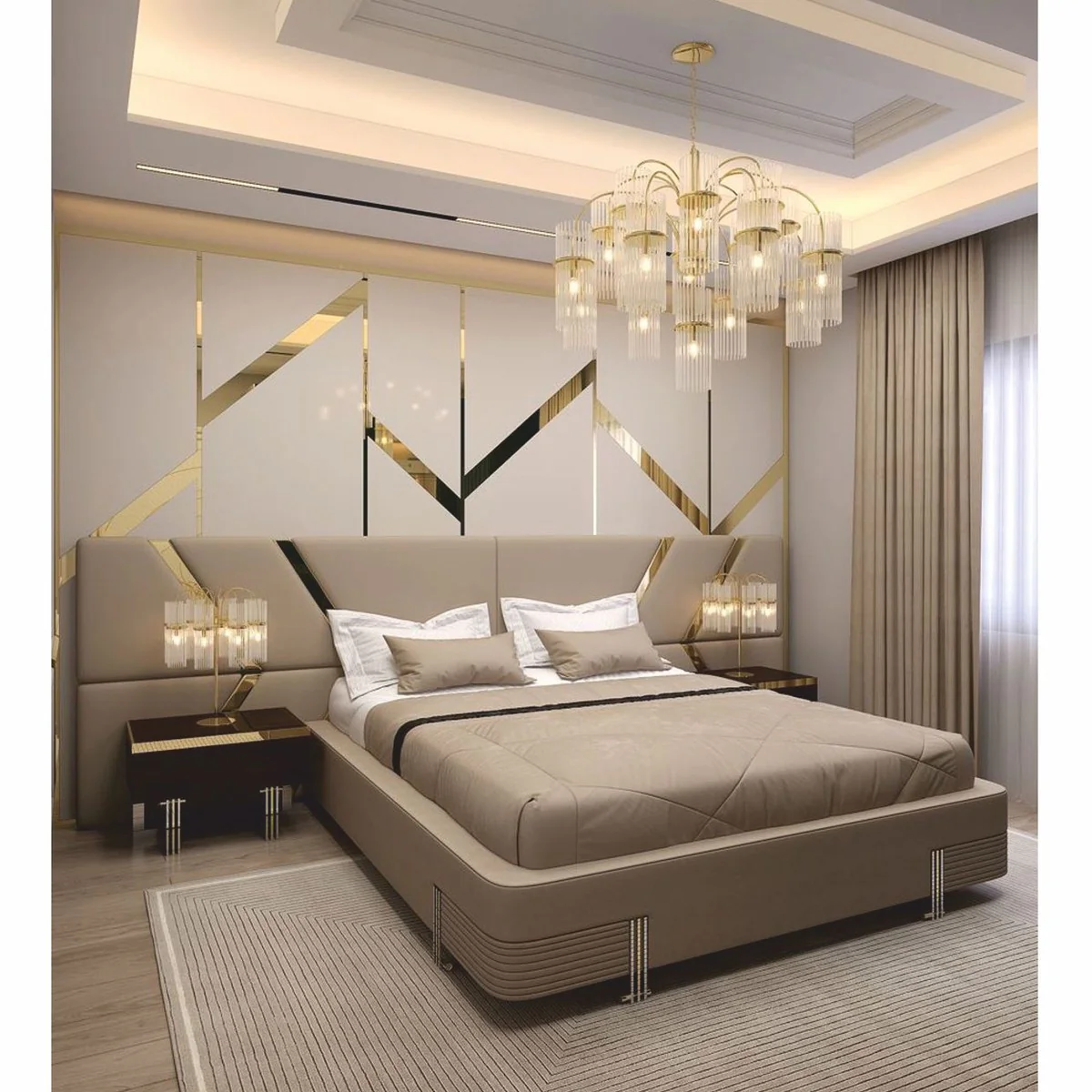 Casa Padrino cama doble de lujo beige / oro / plata - Muebles para hoteles y dormitorios