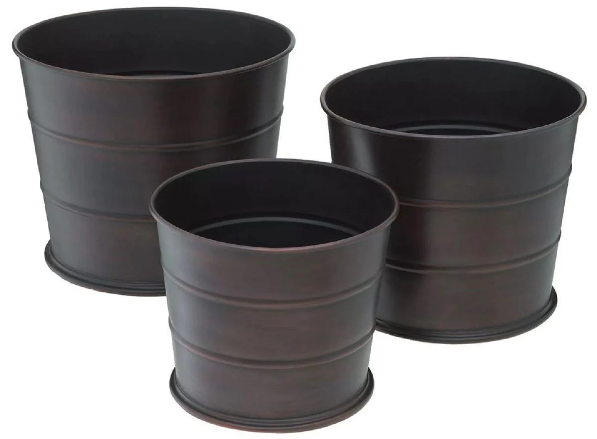 Casa Padrino conjunto de 3 macetas de lujo bronce antiguo - Macetas redondas de acero inoxidable - Accesorios de decoración de la sala de estar - Calidad de Lujo