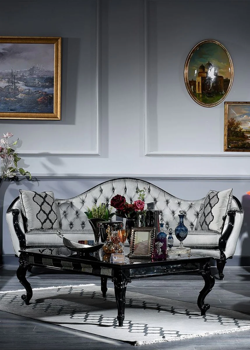 Casa Padrino sof¨¢ barroco de lujo plata / negro 250 x 92 x A. 103 cm - Sof¨¢ de Sal¨®n Adornado en Estilo Barroco