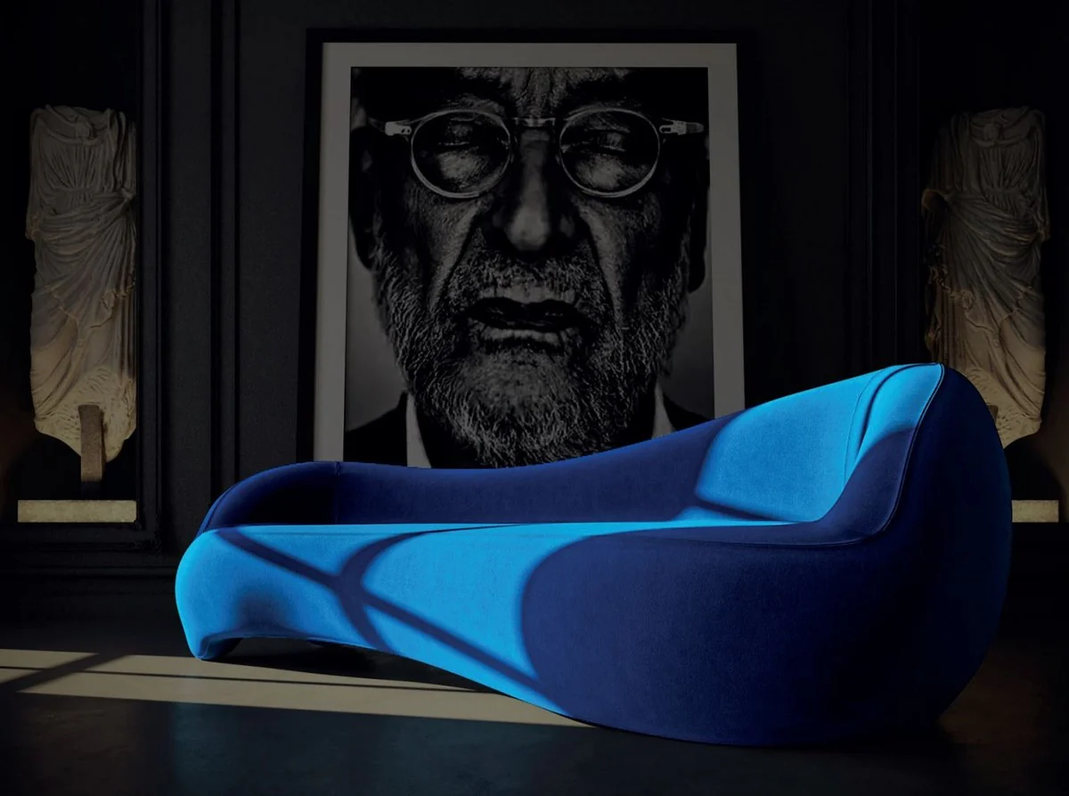 Casa Padrino sof¨¢ de terciopelo de lujo azul 280 x 105 x A. 68 cm - Sof¨¢ de sal¨®n - Sof¨¢ de hotel - Muebles de sal¨®n - Muebles de hotel - Muebles de lujo