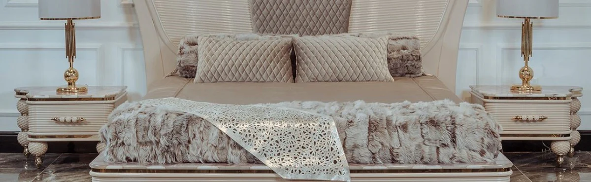 Casa Padrino conjunto de mesitas de noche Art Deco de lujo gris / blanco / oro 75 x 50 x A. 48 cm - Magníficas mesitas de noche de madera maciza - Muebles de Dormitorio y Hotel Art Deco