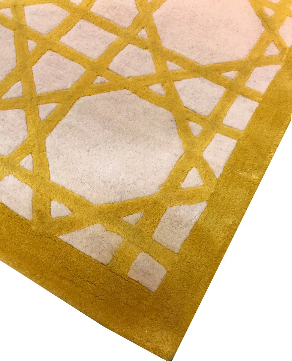 Alfombra de lujo Casa Padrino de lana de Nueva Zelanda amarillo / crema 170 x 240 cm - alfombra de salón tejida a mano