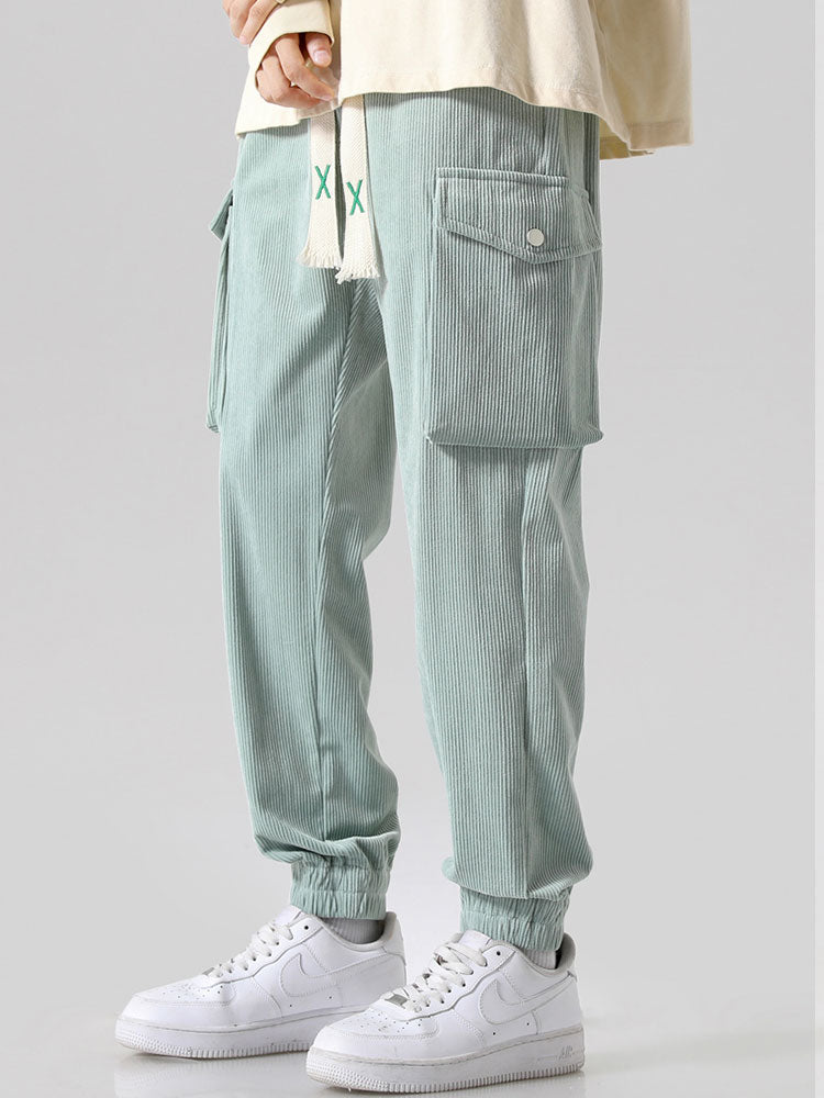 Drawstring Corduroy Cargo Pants