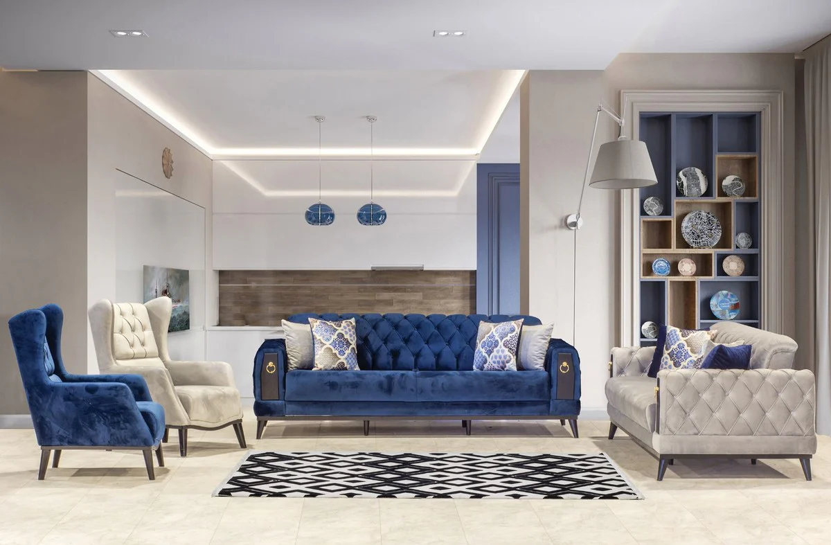 Casa Padrino sof¨¢ cama Chesterfield gris / negro / oro 222 x 90 x A. 80 cm - Sof¨¢ de sal¨®n moderno - Muebles Chesterfield - Muebles de Sal¨®n