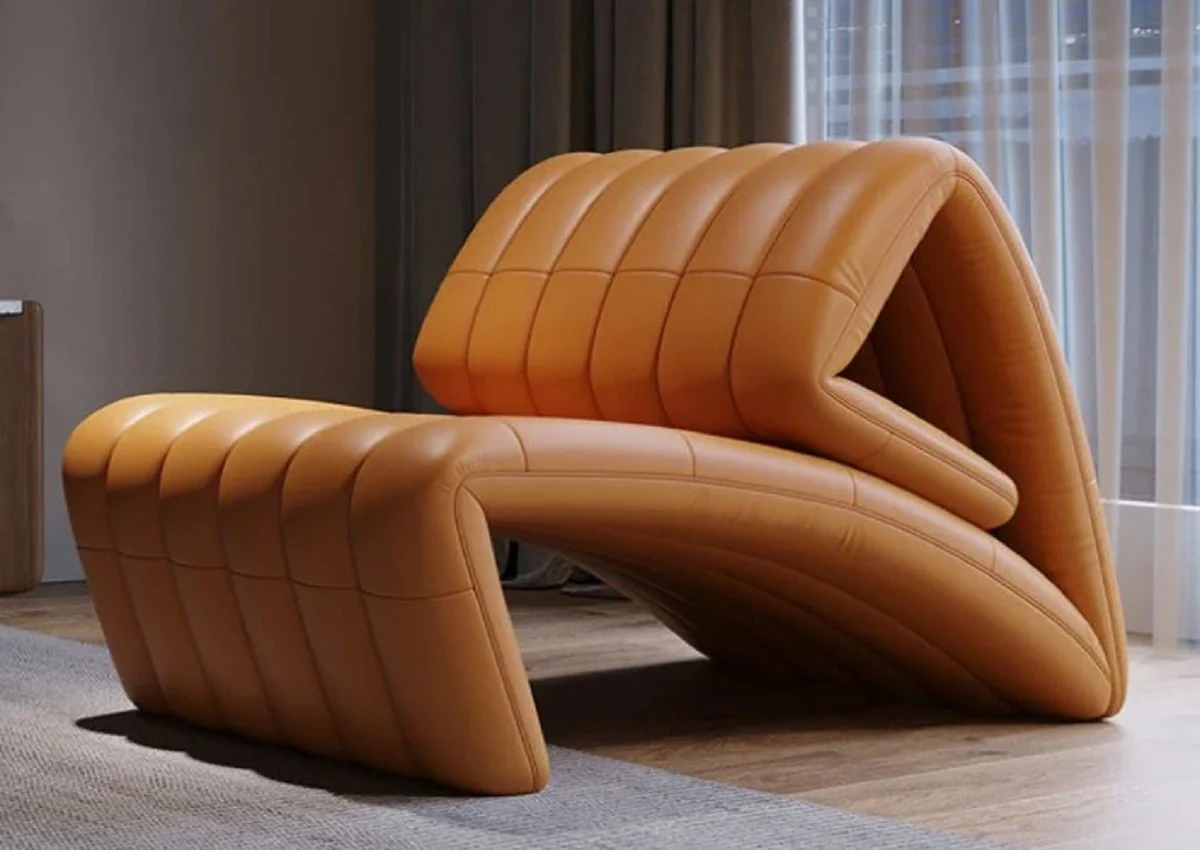 Casa Padrino Sill¨®n de Cuero de Dise?o de Lujo Marr¨®n 75 x 135 x A. 80 cm - Sill¨®n de Sal¨®n de Cuero Genuino - Muebles de Sal¨®n - Muebles de Hotel - Calidad de Lujo - Hecho en Italia