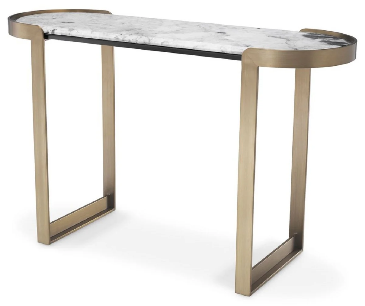 Casa Padrino consola de lujo lat¨®n / blanco 120 x 40 x A. 75,5 cm - Consola de acero inoxidable con tapa de m¨¢rmol - Muebles de sal¨®n de lujo