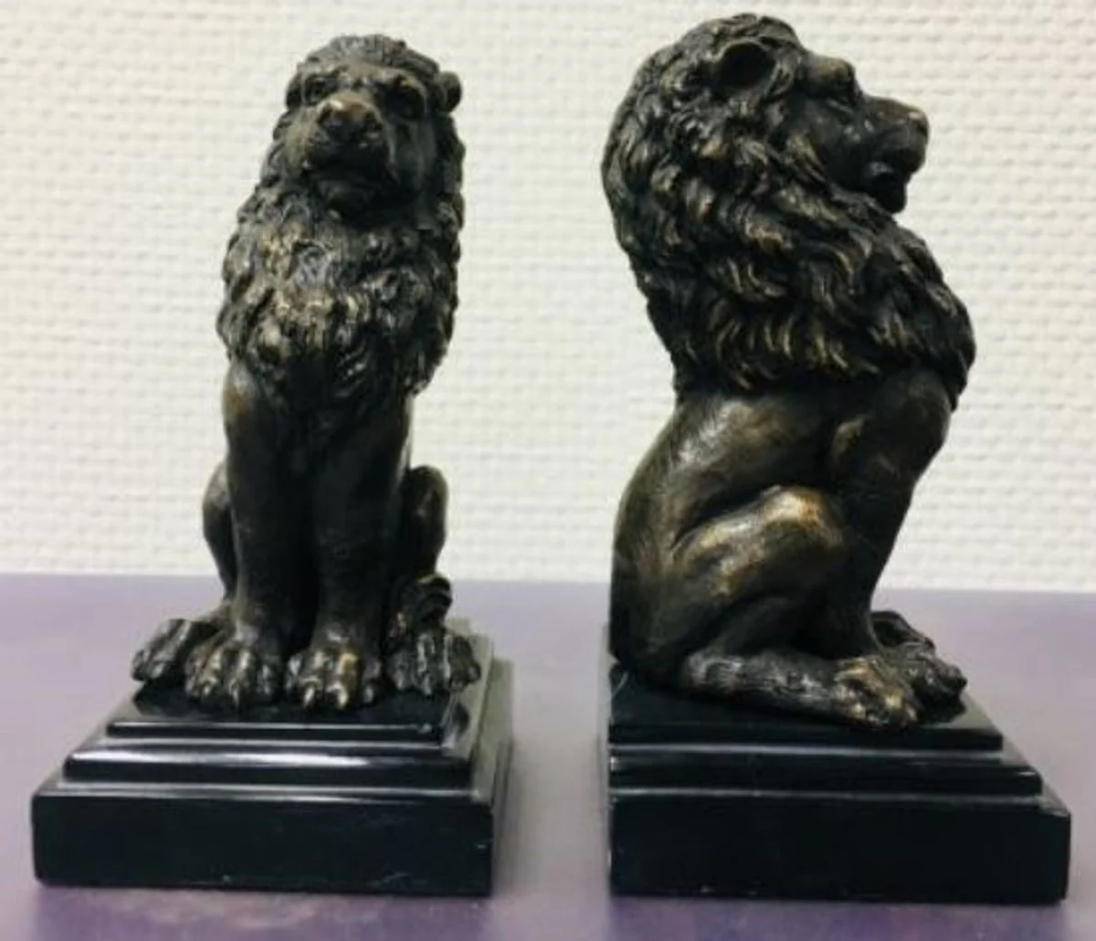 Casa Padrino juego de sujetalibros de lujo de 2 leones de bronce 9 x 9 x H. 19 cm - Figuras Decorativas de Bronce con Base de Mármol