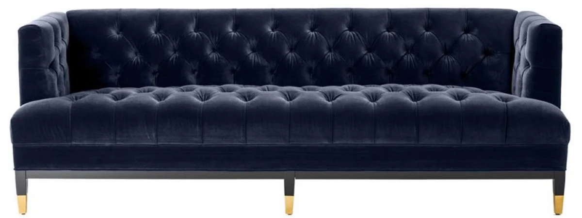 Casa Padrino sof¨¢ de la sala de estar de lujo azul medianoche / negro / lat¨®n 230 x 85 x H. 79 cm - Sof¨¢ Chesterfield de Terciopelo