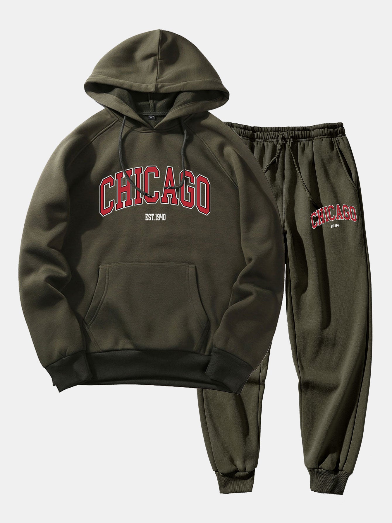 Chicago Letter Print Hoodie & Jogger Pants