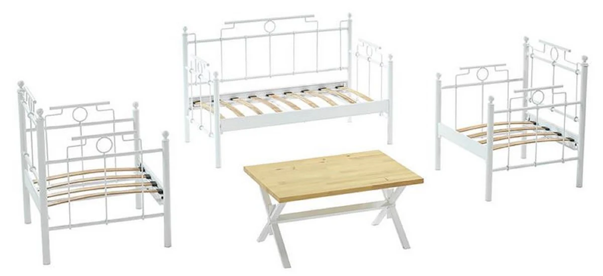 Casa Padrino Art Nouveau Conjunto de Muebles de Jard¨ªn Rojo Burdeos / Blanco - 1 Sof¨¢ y 2 Sillones y 1 Mesa - Muebles de Jard¨ªn y Patio Art Nouveau