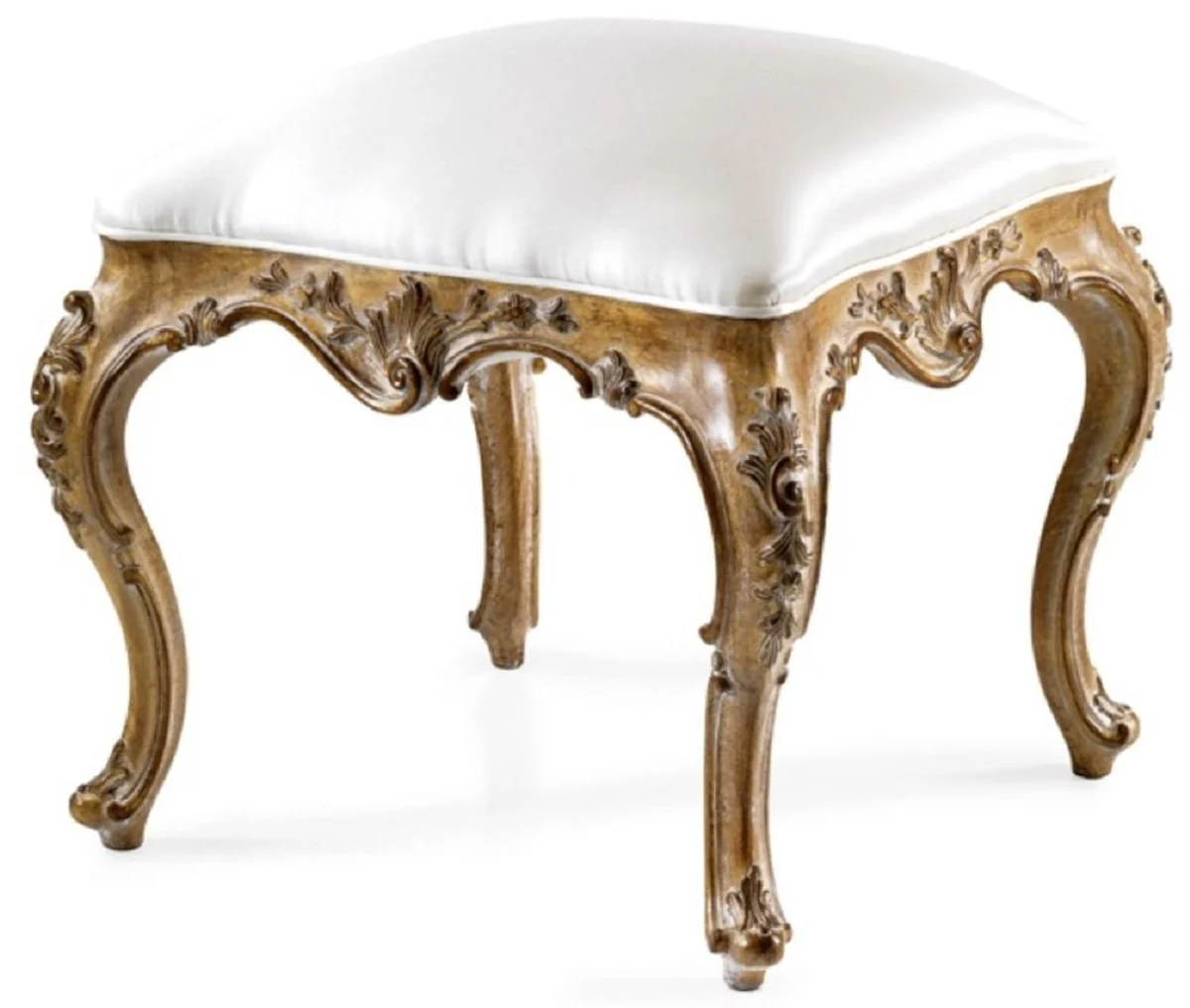 Casa Padrino taburete de cuero barroco de lujo blanco / marr¨®n - Taburete de estilo barroco hecho a mano con cuero genuino de alta calidad - Muebles barrocos - Calidad de lujo - Hecho en Italia