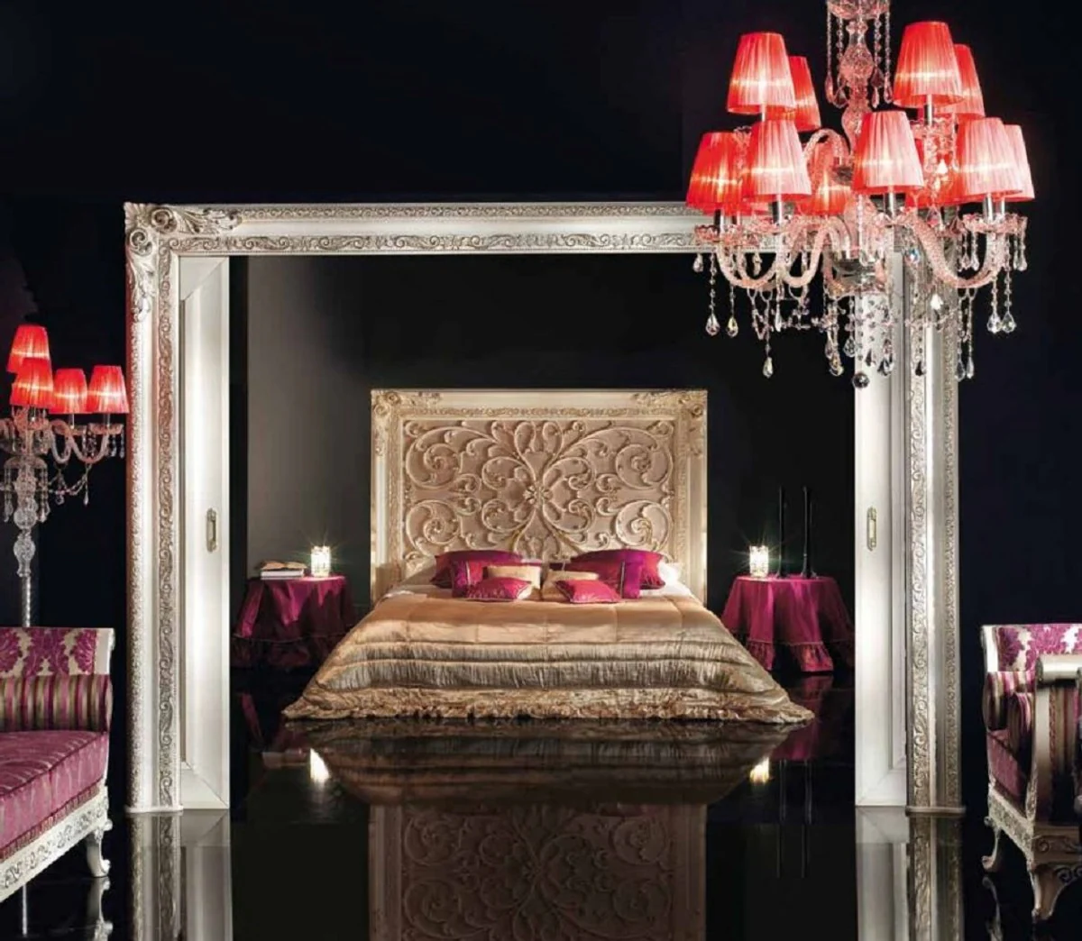 Casa Padrino araña de luces de cristal barroco de lujo plata / rojo Ø 80 x A. 90 cm - Magnífica lámpara de araña de estilo barroco con cristal veneciano y cristal de Swarovski - Hecho en Italia