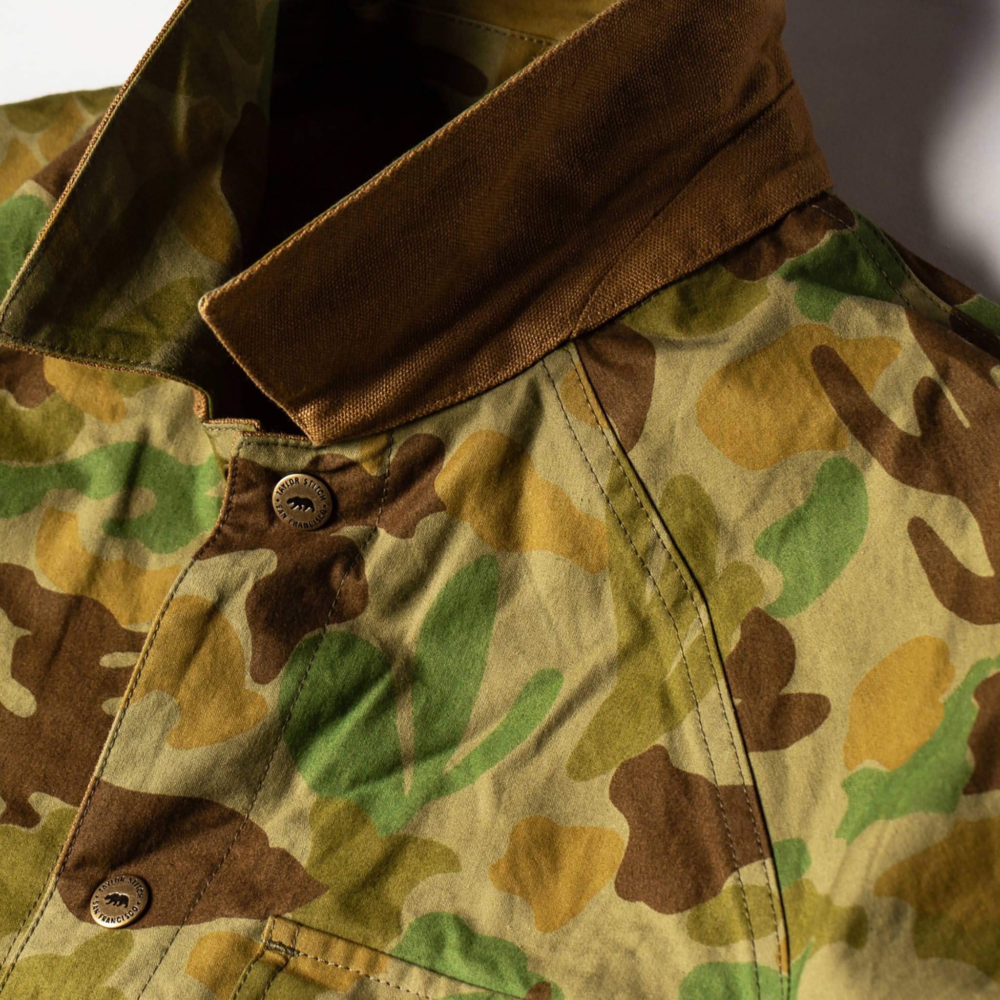 The Taylor Stitch x Gear Patrol Reversible Lombardi Jacket in Arid Camo