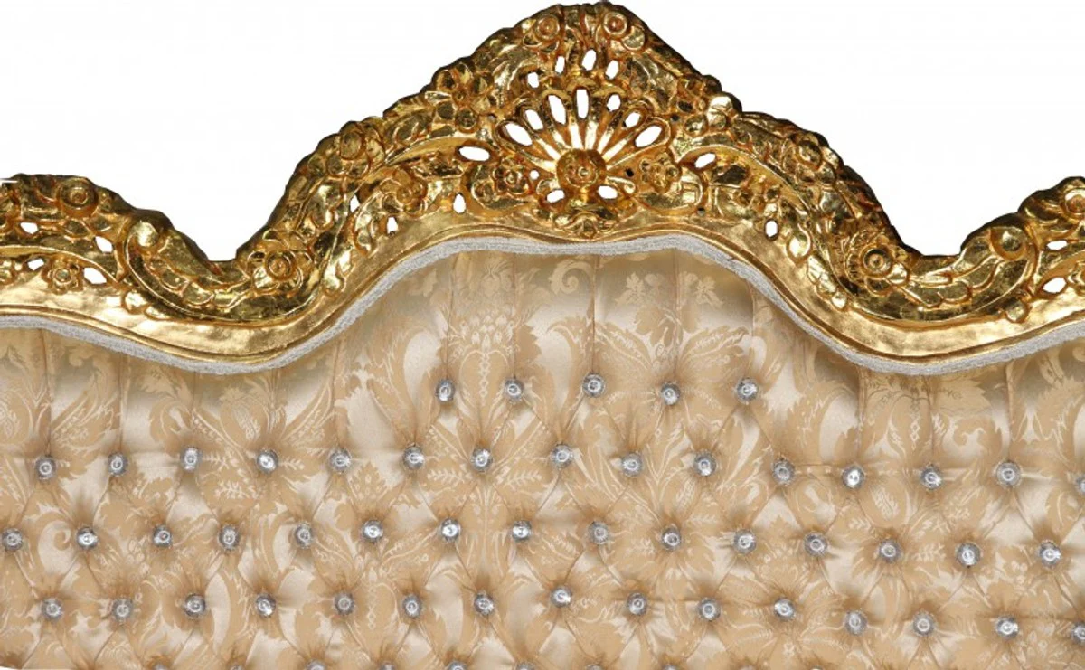 Casa Padrino Baroque 2-seater sofa Master Cream Baroque Pattern / Gold with Bling Bling Rhinestones Mod3 - living room sofa furniture Lounge