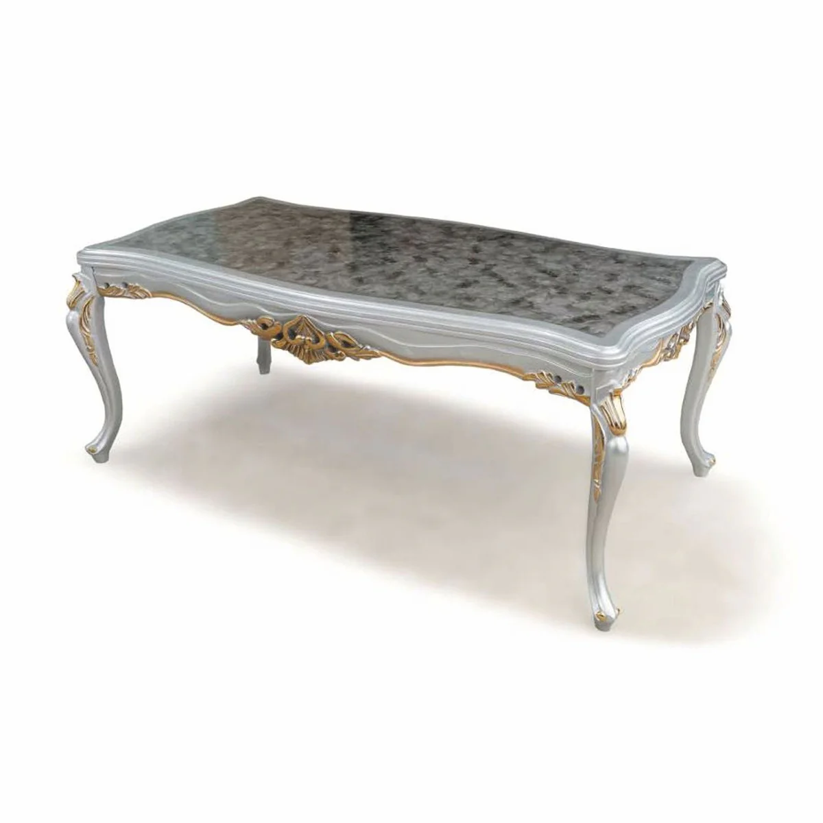 Casa Padrino mesa de comedor barroco de lujo gris / plata / oro 165 cm - Muebles barrocos