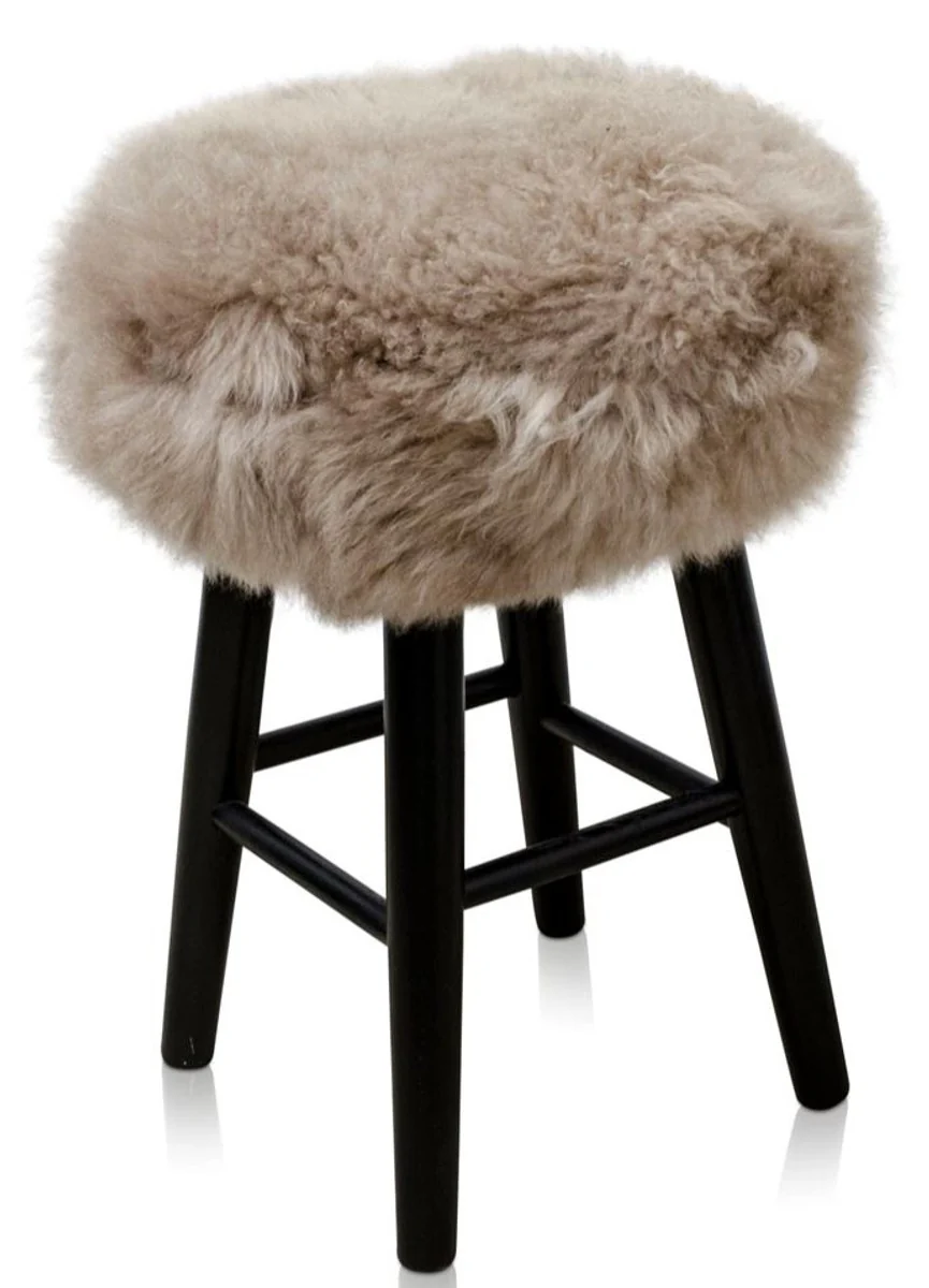 Casa Padrino Luxury Stool Cappuccino / Black ? 40 x H. 57 cm - Stool with Sheepskin
