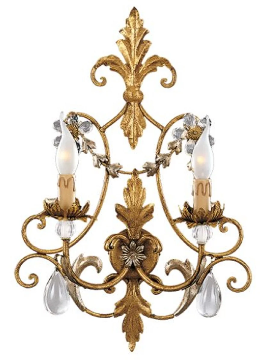 Casa Padrino lámpara de pared de cristal barroco de lujo oro antiguo 39 x 15 x A. 55 cm - Elegante lámpara de pared de metal con noble cristal de Bohemia - Luces Barrocos