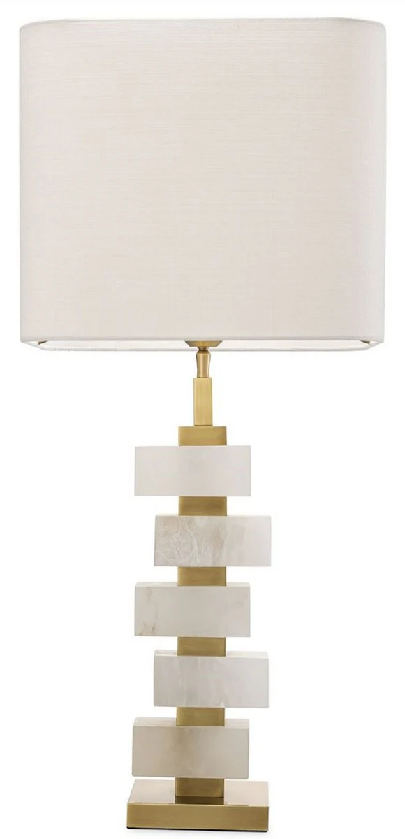 Casa Padrino lámpara de mesa de lujo latón antiguo / alabastro / blanco 35 x 35 x A. 79,5 cm - Lámpara de escritorio moderna de metal con alabastro decorativo - Calidad de Lujo