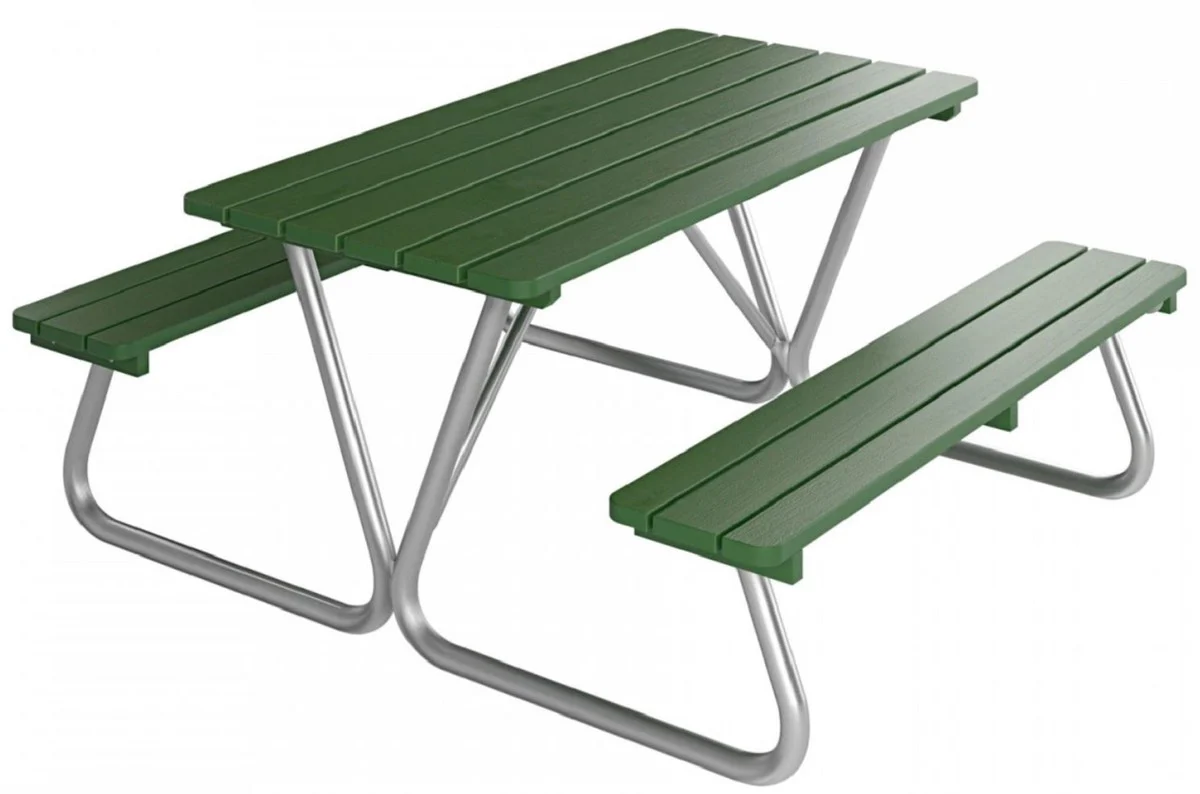Casa Padrino mesa de picnic con bancos integrados verde / plata 180 cm - Muebles de picnic
