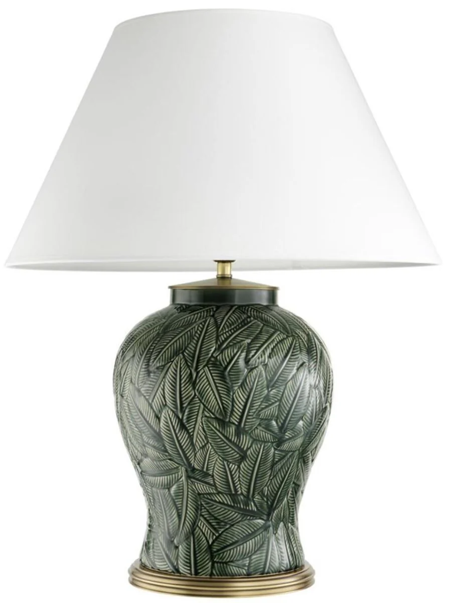 Casa Padrino l¨¢mpara de mesa de cer¨¢mica de lujo verde / lat¨®n antiguo - Muebles de la Sala