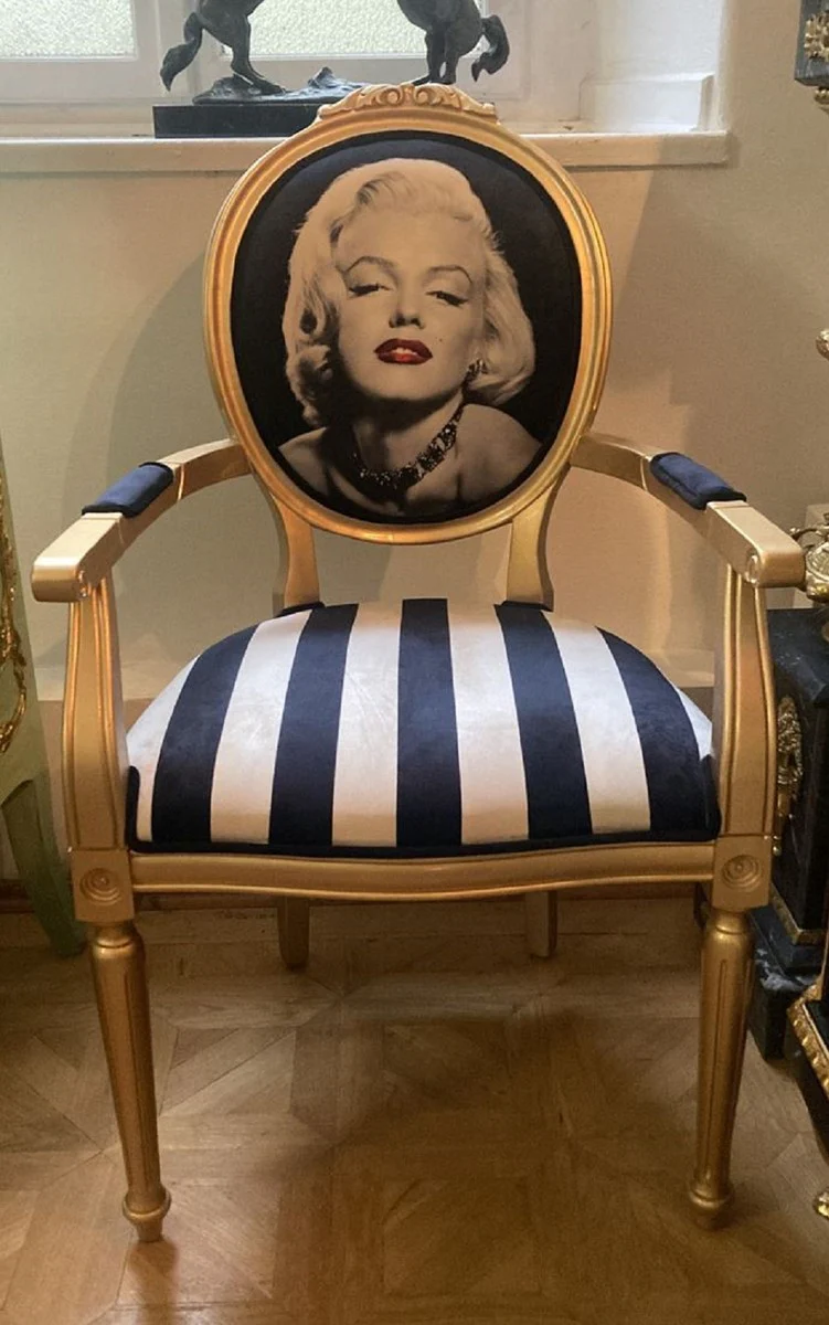 Casa Padrino silla de comedor barroco Marilyn Monroe con reposabrazos y rayas