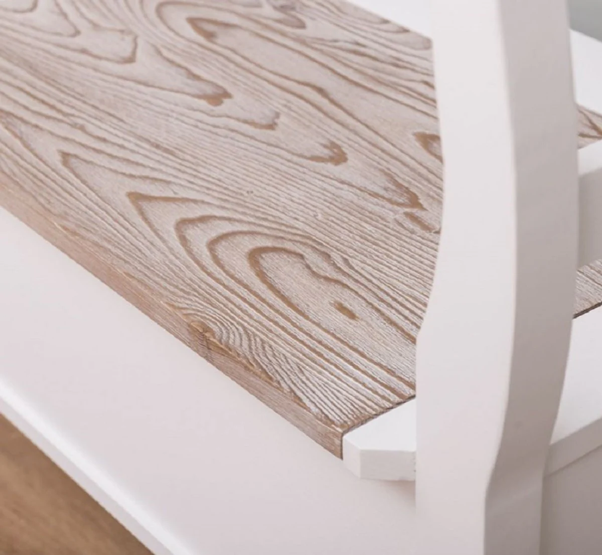 Casa Padrino banco de estilo campestre blanco / natural 117 x 48 x A. 92 cm - Banco de madera maciza con espacio de almacenamiento - Muebles de madera maciza - Muebles de estilo campestre