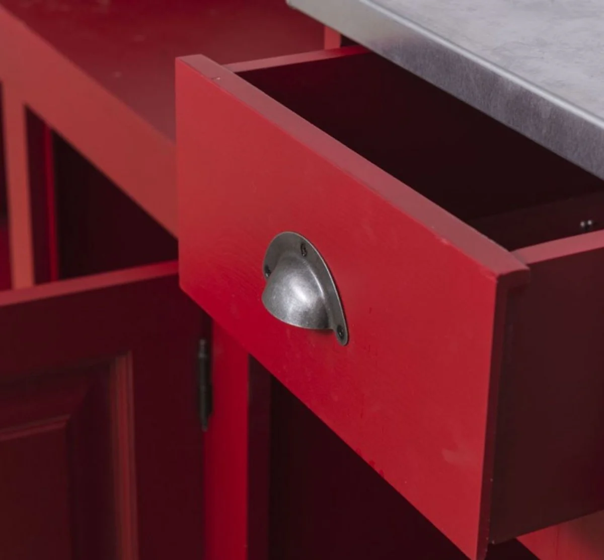 Casa Padrino barra de bar de estilo campestre rojo / plata 150 x 65 x A. 107 cm - Barra de bar de madera maciza con sobre de mesa galvanizado - Muebles de bar en estilo campestre