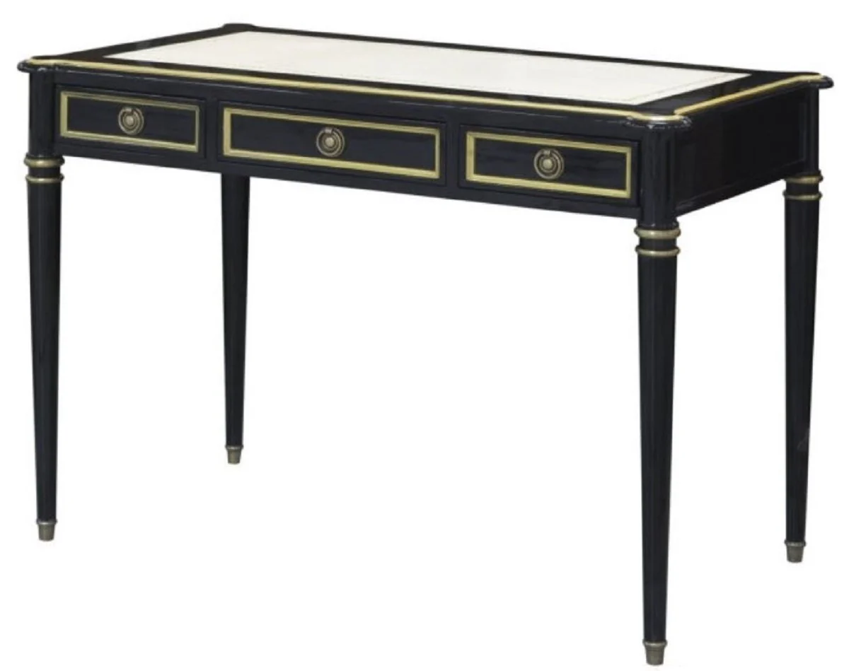 Casa Padrino escritorio barroco con 3 cajones negro / blanco / oro 108 x 61 x H. 77 cm - Muebles de Oficina Barrocos