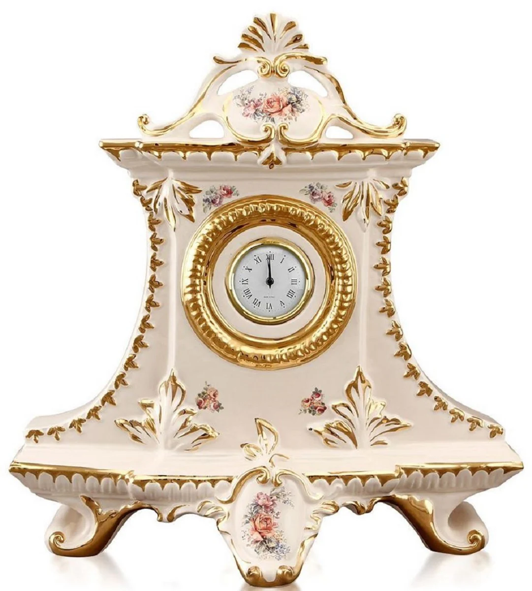 Casa Padrino Reloj de Mesa Art Nouveau Crema / Oro / Multicolor 43 x 16 x H. 45 cm - Accesorios de Decoración Barroco y Art Nouveau