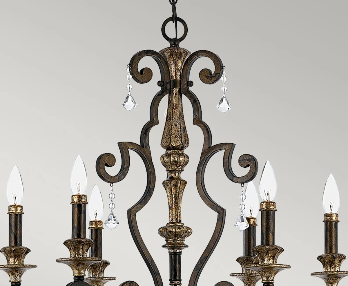 Casa Padrino lámpara de araña barroco de cristal bronce / oro antiguo Ø 71 x A. 96,5 cm - Magnífico lámpara de araña de estilo barroco - Lámparas de araña de salón - Muebles barrocos