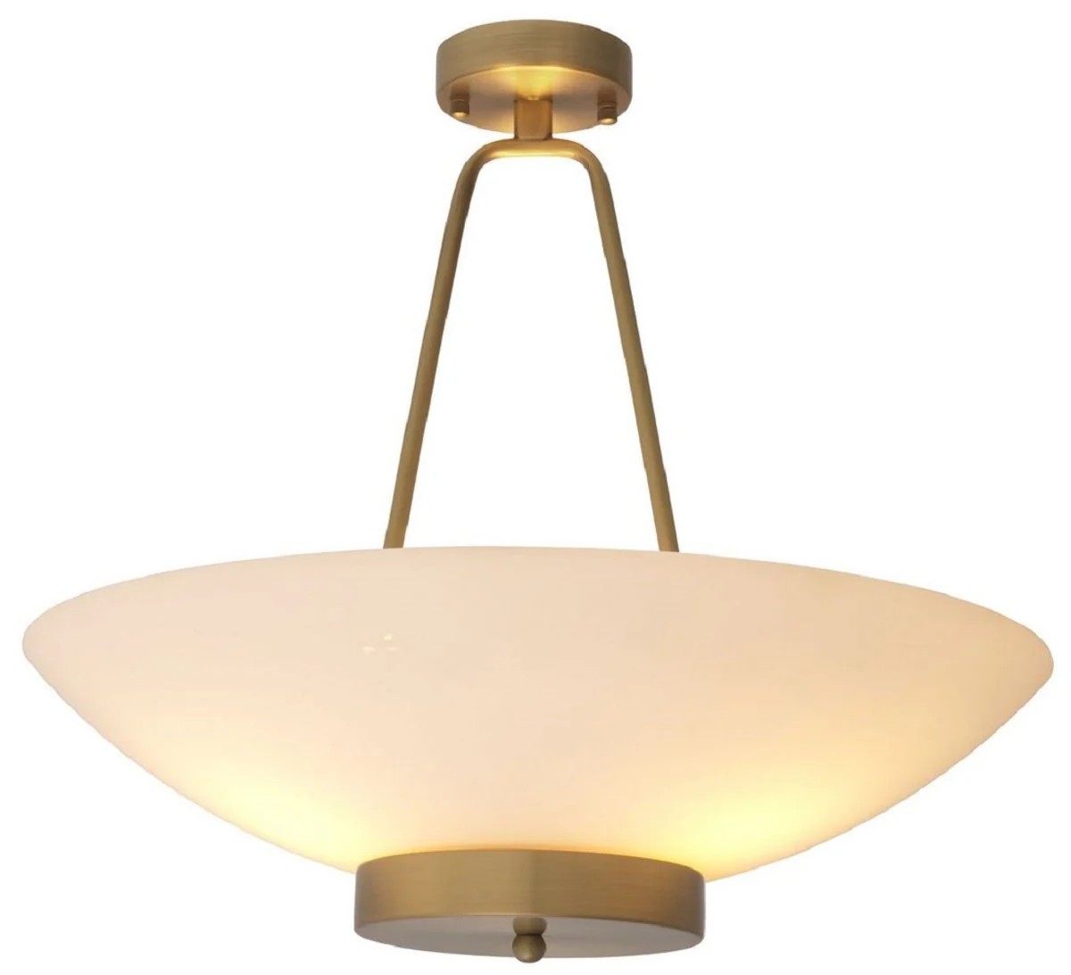 Casa Padrino lámpara colgante de lujo latón antiguo / blanco Ø 59 x A. 52 cm - Lámpara colgante redonda de acero con pantalla de vidrio - Collection de Lujo