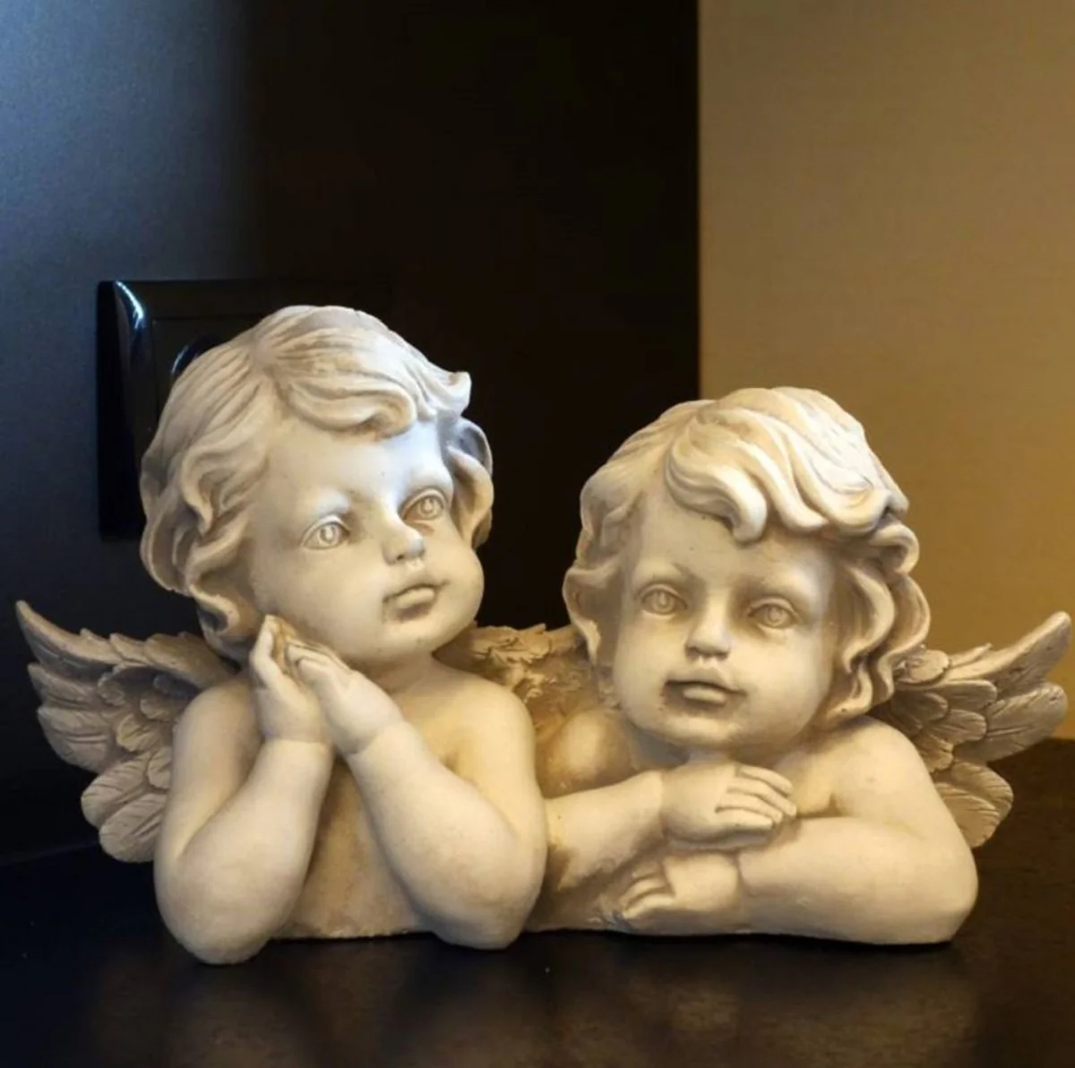 Casa Padrino escultura decorativa Art Nouveau 2 ángeles gris 31 x 15 x A. 19 cm - Elegante figura decorativa de piedra - Decoración de salón - Decoración de jardín