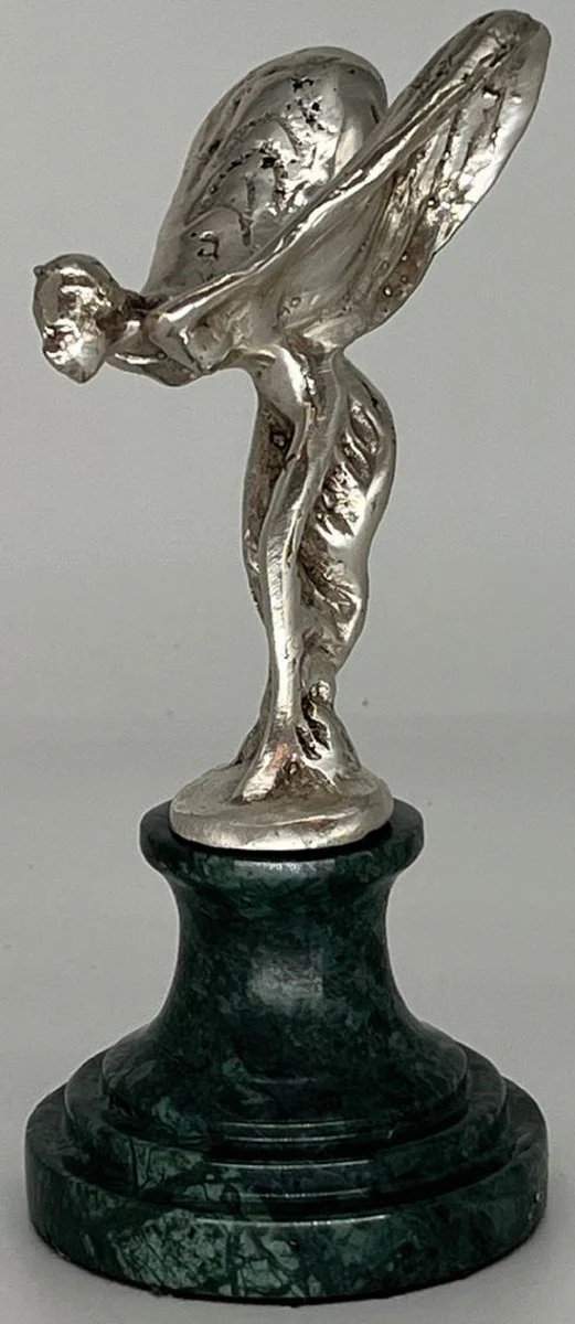 Casa Padrino escultura pisapapeles de lujo mujer con alas plata / verde 7 x 8 x A. 16 cm - Elegante figura de bronce con base de mármol - Decoración de escritorio - Decoración de lujo