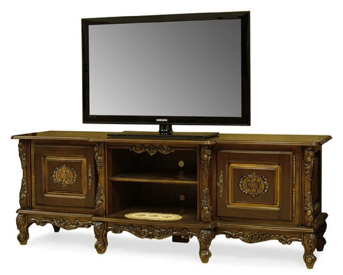Casa Padrino gabinete de TV barroco de lujo marron oscuro - Aparador hecho a mano de madera maciza con 2 puertas - Muebles de salón de lujo en estilo barroco - Muebles barrocos - Noble y magnífico