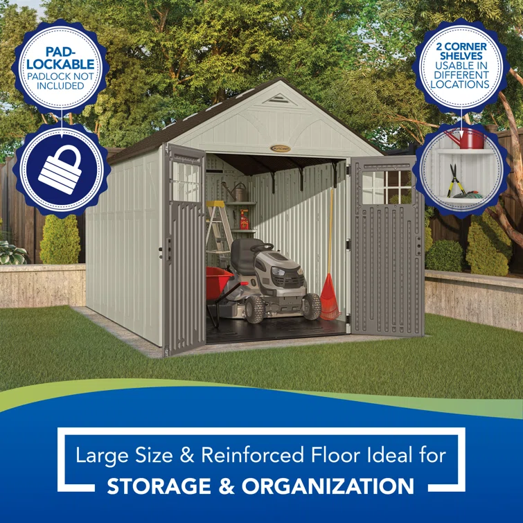 Suncast Outdoor Vanilla 8 ft. W x 10 ft. D Resin Storage Shed
