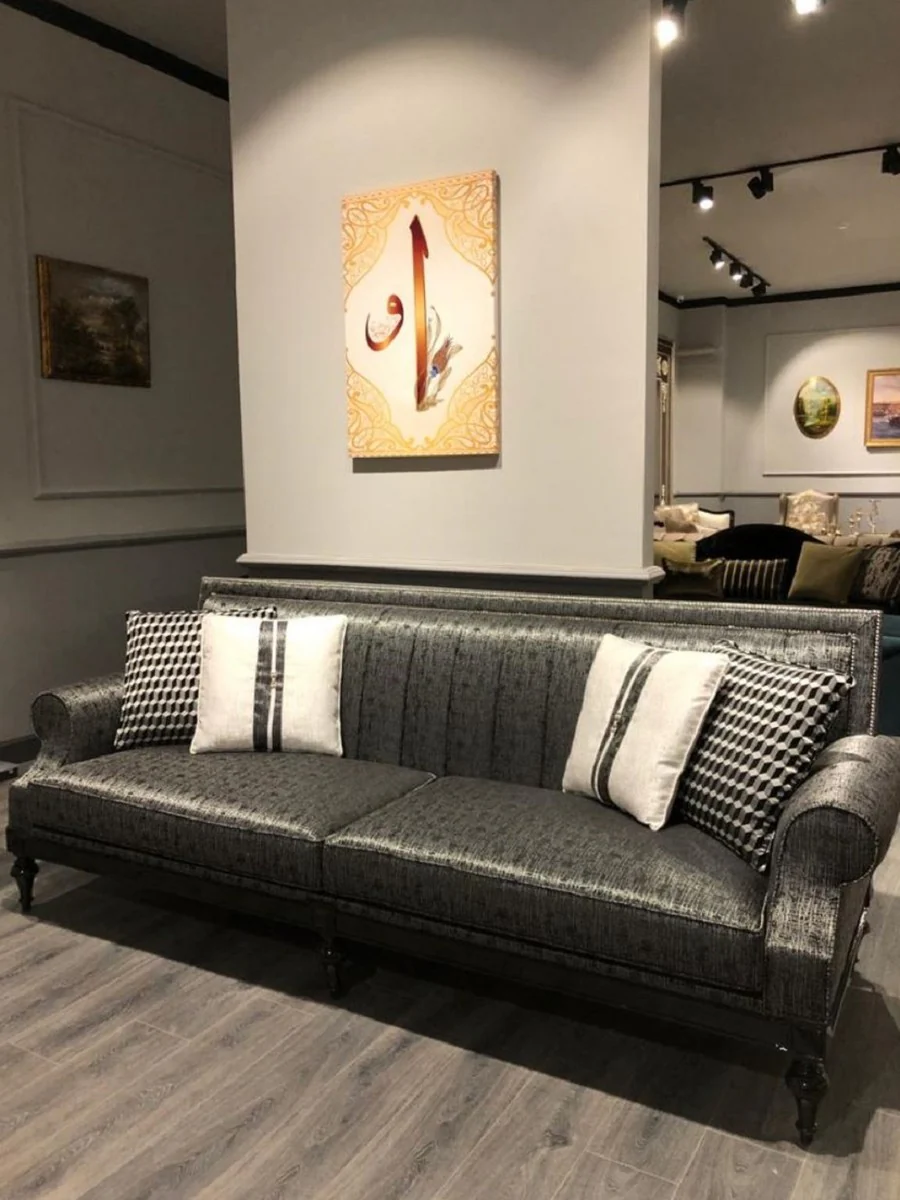 Casa Padrino sof¨¢ barroco de lujo plata / negro - Sof¨¢ de sal¨®n noble en estilo barroco - Muebles de sal¨®n barrocos