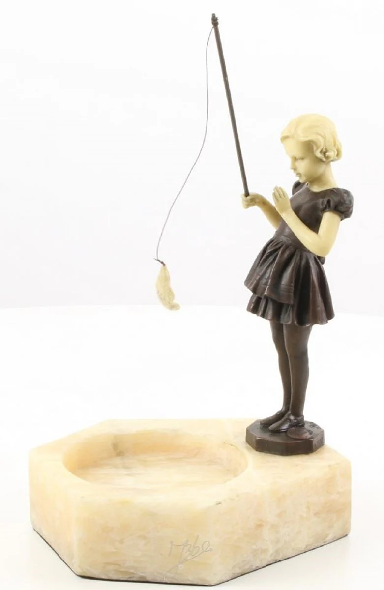 Casa Padrino cenicero de lujo con figura de bronce chica con angel bronce / blanco 16 x 15 x H. 22,8 cm - Decoración de Lujo