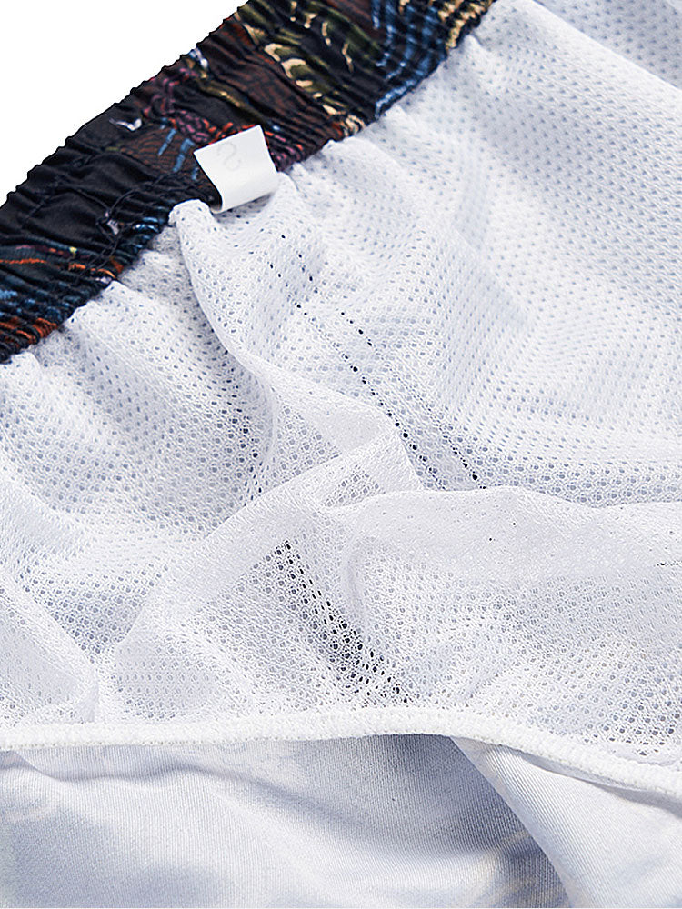 Dragon Floral Print Button Up Shirt & Dragon Print Swim Shorts