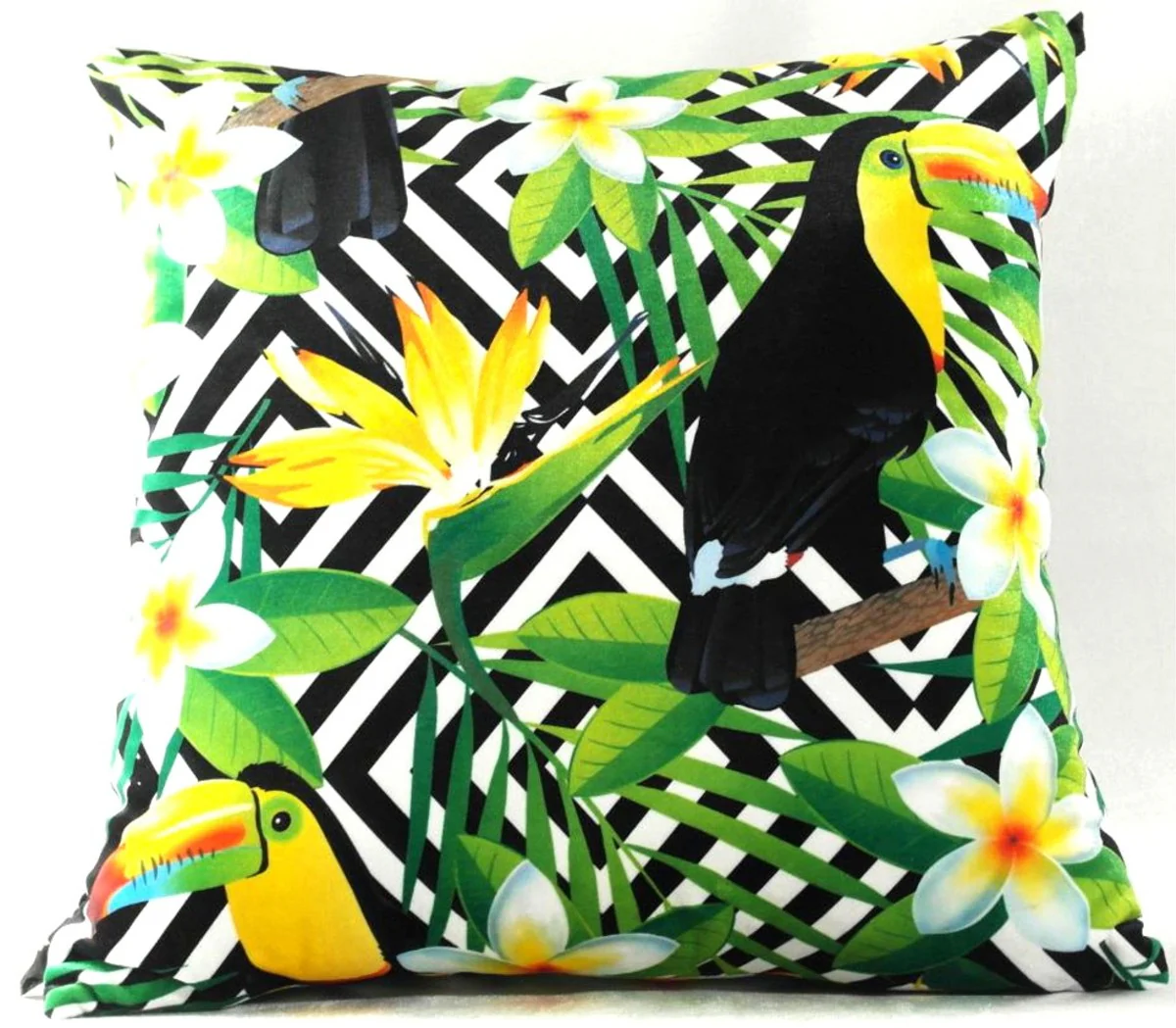 Casa Padrino Almohada de Lujo Loros y Flores de California Multicolor 45 x 45 cm - Elegante Almohada Decorativo Hecho de la Mejor Tela de Terciopelo