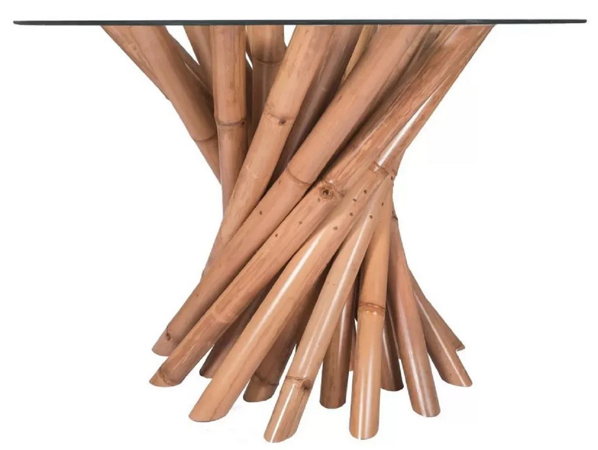 Casa Padrino mesa de comedor de lujo natural ? 120 x A. 80 cm - Mesa de cocina redonda de bamb¨² con tapa de vidrio - Muebles de comedor - Muebles de bamb¨² - Muebles de lujo - Interiores de lujo